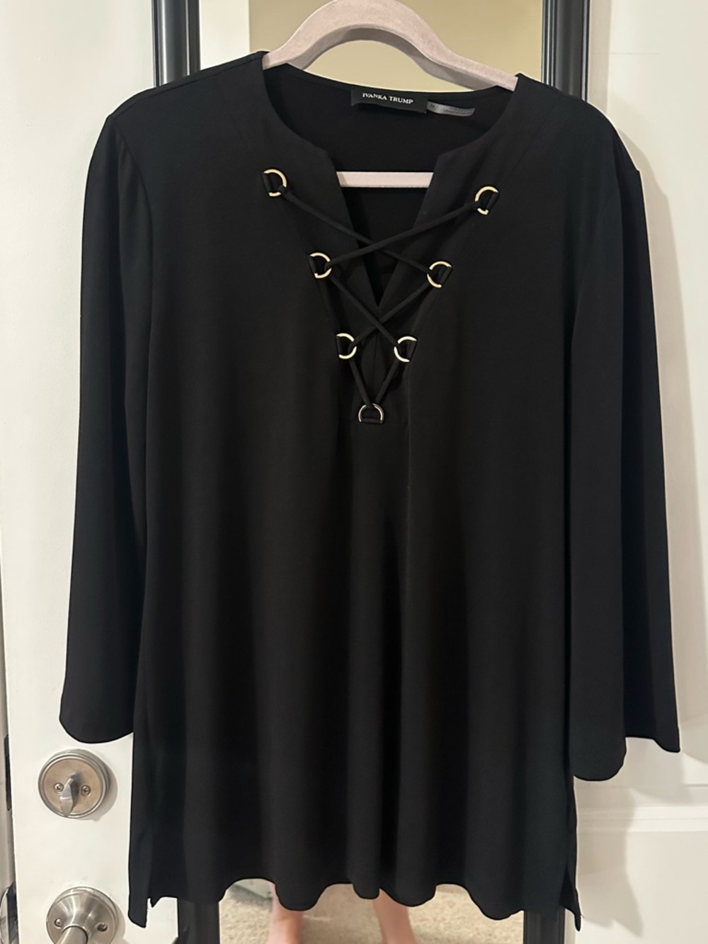 Ivanka Trump Black Lace-Up Front Tunic